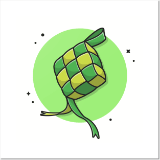 Ketupat Food Cartoon Vector Icon Illustration Posters and Art